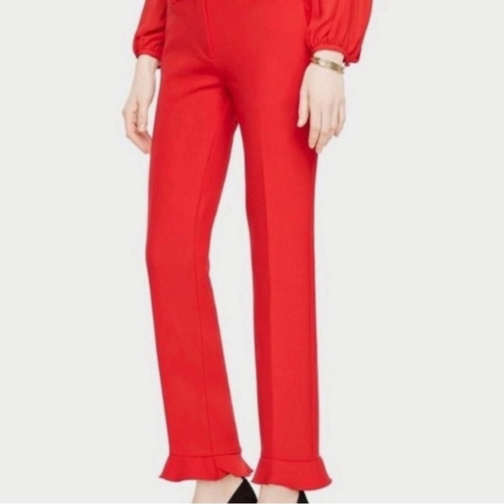 Ann Taylor Vibrant Red Jubilee Straight Leg Ruffle Hem Pants